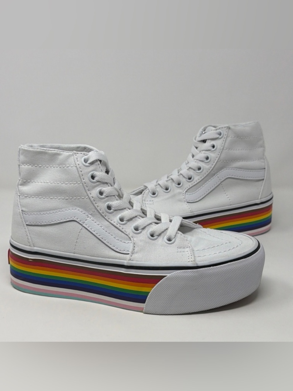 Vans SK8-Hi Stackform Pride White Rainbow Platform Sneakers Women’s 5.5